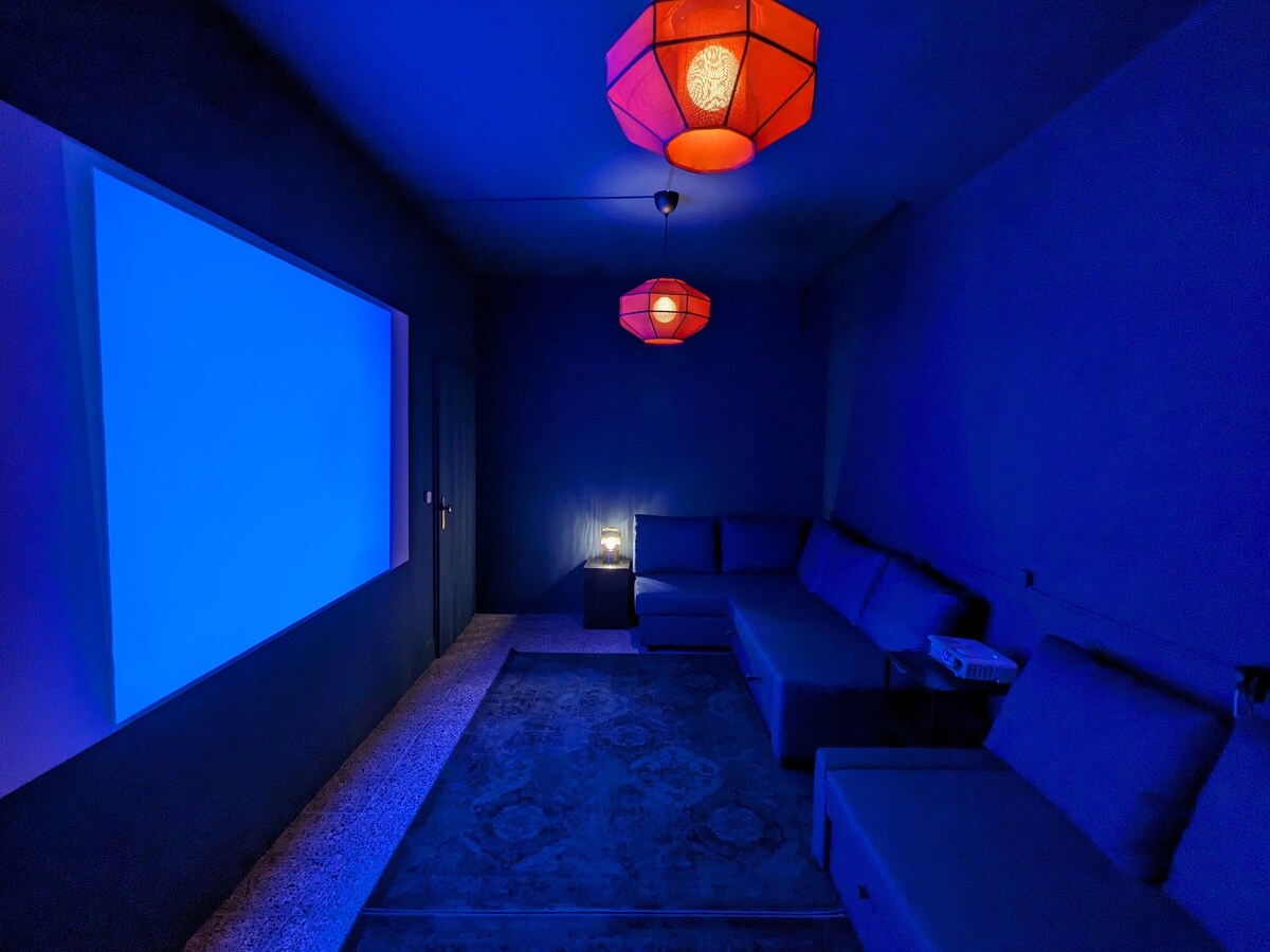 2x Comfortable Double Sofa Beds. Cinema room privides projector/USBC connection. (please note the room is dimly lit for optimal movie viewing purposes, but can become a bedroom sleeping 4 people when necessary)