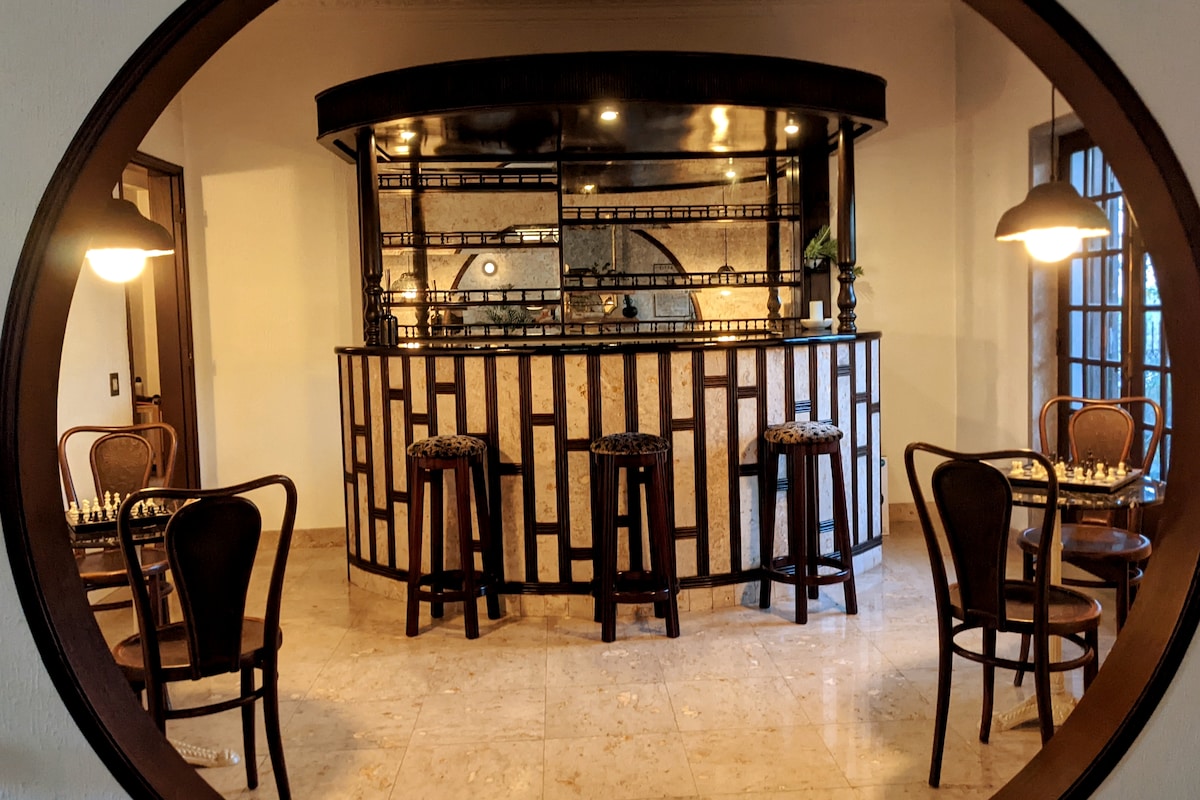 Bar room with 2 chess boards.