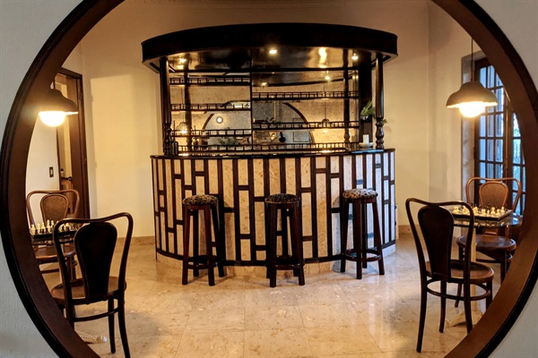 Bar room with chess boards